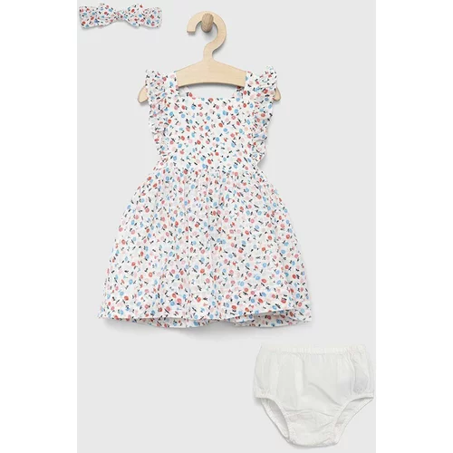 GAP Pamučna haljina za bebe boja: bijela, mini, širi se prema dolje