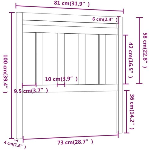  Uzglavlje za krevet crno 81 x 4 x 100 cm od masivne borovine Slike