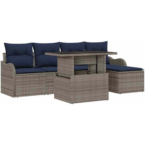 vidaXL Vrtna sedežna garnitura z blazino 6 pcs Siva Poly ratan, (5000021759) Cene