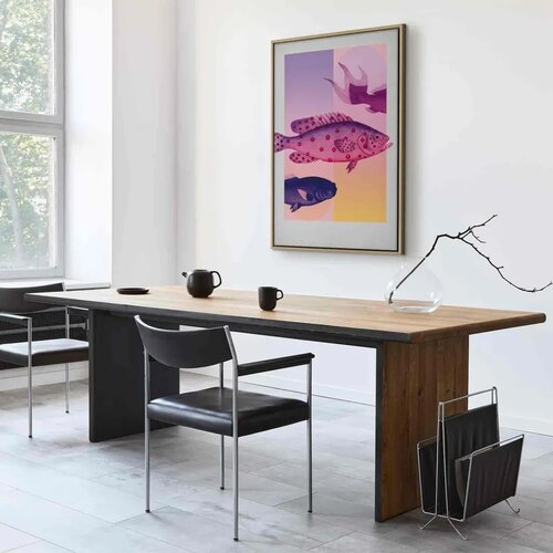  Slika - Fish in Pastels - Stylized Fish Against Gradient Shapes 60x90 U prirodnom drvenom okviru Slike