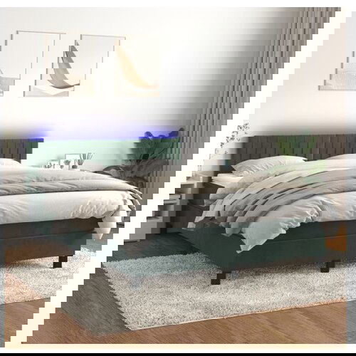 VidaXL Krevet box spring s madracem LED tamnozeleni 140x190 cm bar&amp;scaron;un Slike