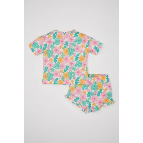 Defacto Baby Girl Patterned Short Sleeve T-Shirt and Shorts Set of 2