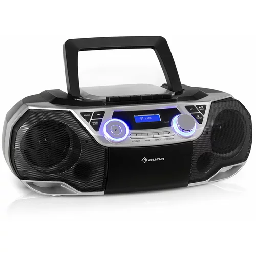 Auna Roadie 2K, boombox, CD-predvajalnik, kasetofon, DAB/DAB+, UKW, bluetooth, srebrn