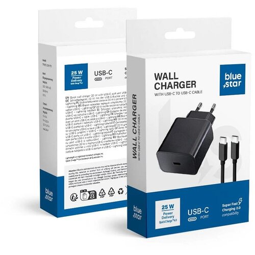  Punjač za telefon Blue Star USB C QC4.0 PD 3A 25W + kabel USB C na USB C crni Cijene
