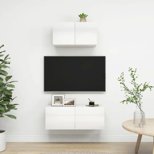 vidaXL Komplet TV omaric 2-delni visok sijaj bela iverna plošča, (20733726)
