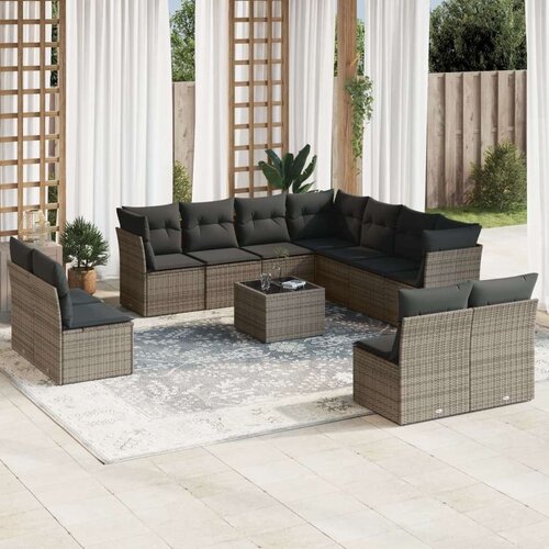  12-dijelni set vrtnih sofa od poliratana s jastucima sivi Slike