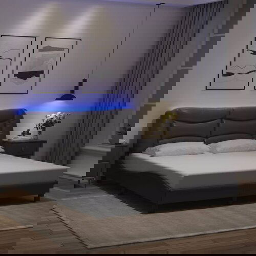  The Living Store Posteljni okvir z LED lučkami siv 160x200 cm umetno usnje - Posteljni Okvir, (21497684) Slike