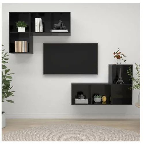  Stenska TV omarica 4 kosi visok sijaj črne barve iverna plošča