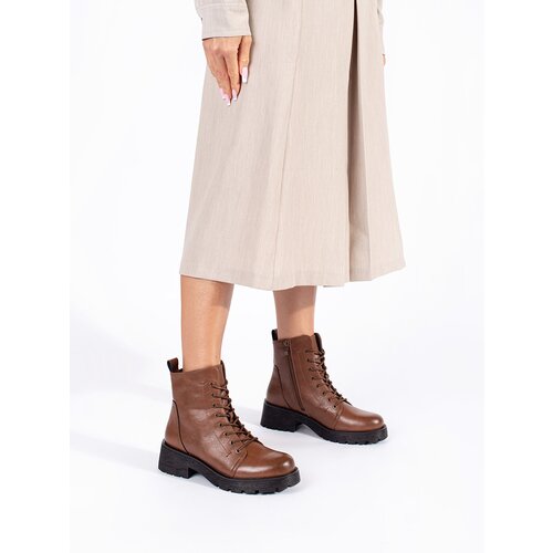 Sergio Leone Brown leather ankle boots with a thick sole by Cene