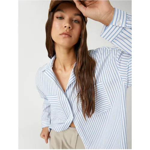 Koton Oversize Shirt Poplin Striped Long Sleeved Cuff Collar