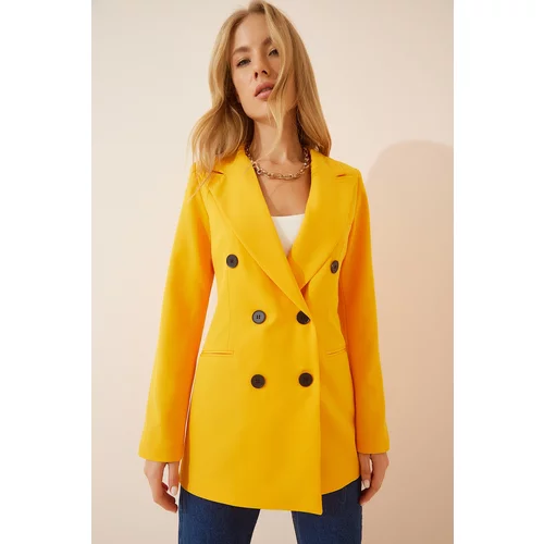 Happiness İstanbul Women's Dark Yellow Buttoned Oversize Double Breasted Jacket