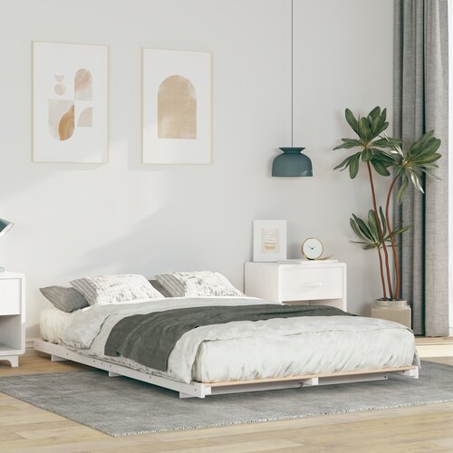 vidaXL Posteljni okvir Bela 140 x 190 cm Trdna borovina Cene