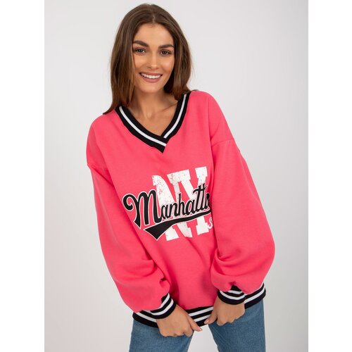 Fashion Hunters Coral sweatshirt with V-neck with print Cene