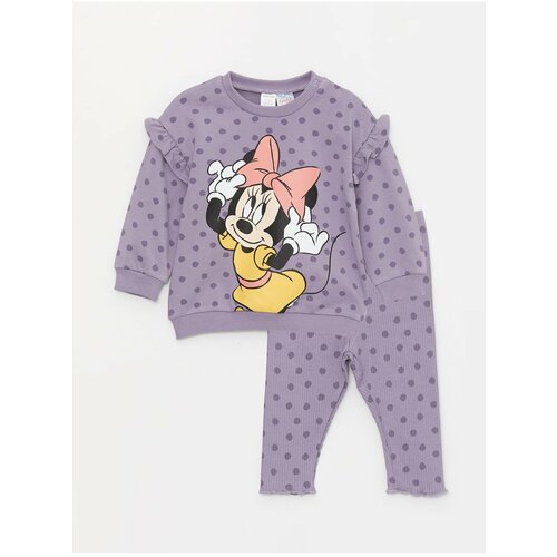 LC Waikiki Crew Neck Long Sleeved Minnie Mouse Printed Baby Girl Sweatshirt and Tracksuit Bottoms 2-piece Set Slike