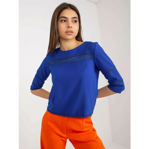 Fashion Hunters Cobalt formal blouse with openwork inserts