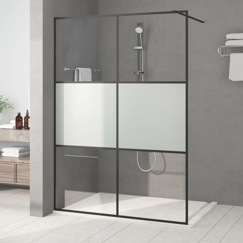VidaXL Pregrada za tu&amp;scaron; črna 140x195 cm delno motno ESG steklo Slike