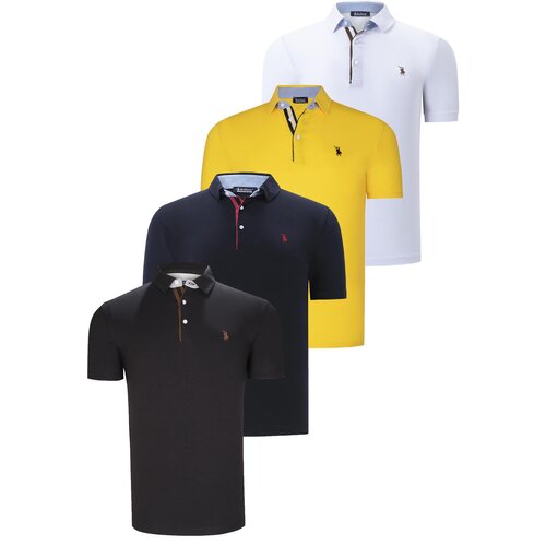 Dewberry QUAD SET T8582 MENS T-SHIRT-BLACK-WHITE-NAVY BLUE-YELLOW Cijene