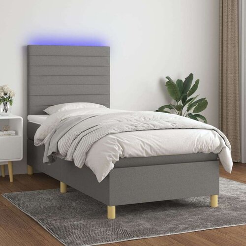 Krevet box spring s madracem LED tamnosivi 90x190 cm tkanina Slike