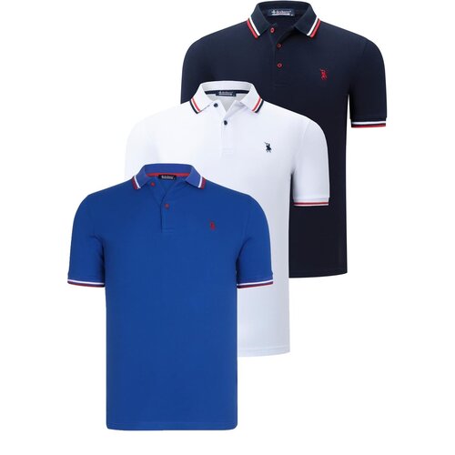 Dewberry TRIPLE SET T8594 MENS T-SHIRT-NAVY BLUE-WHITE-SAKS Slike