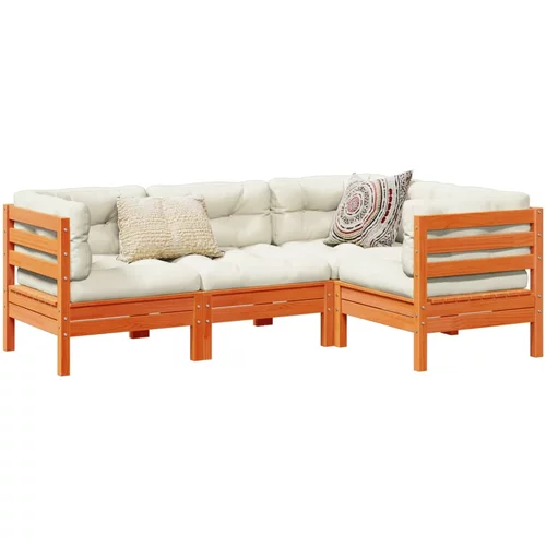 vidaXL 4-dijelni set vrtnih sofa s jastucima voštano smeđi od borovine