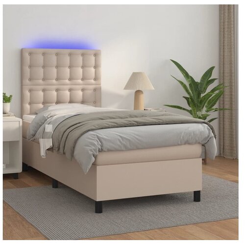  Krevet box spring madrac LED cappuccino 90x200cm umjetna koža Cene