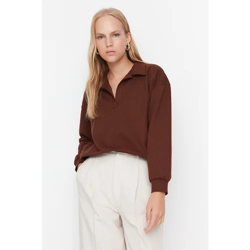 Trendyol Brown Polo Collar Knitted Sweatshirt