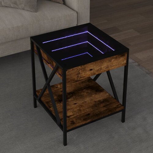 VidaXL Klubska mizica z neskončnimi LED dimljen hrast 40x40x49 cm Slike