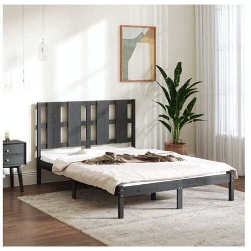  Posteljni okvir siv iz trdnega lesa 135x190 cm 4FT6 Slike