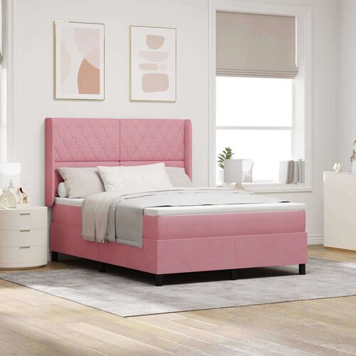 Box Spring postelja z vzmetnico in LED roza 140x190 cm žamet, (22049643) Cene