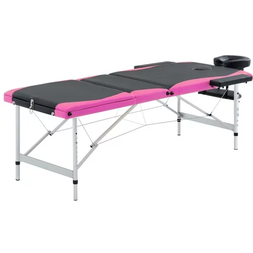  3-conska zložljiva masažna miza aluminij črne in roza barve
