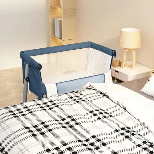  Krevetić za bebu s madracem modri od lanene tkanine