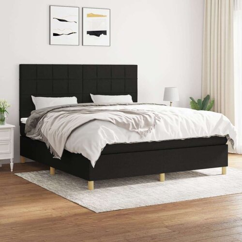 Box spring postelja z vzmetnico črna 160x200 cm blago, (20791961) Slike