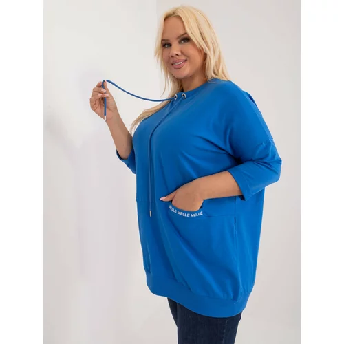 Fashion Hunters Navy blue plus size blouse with drawstrings