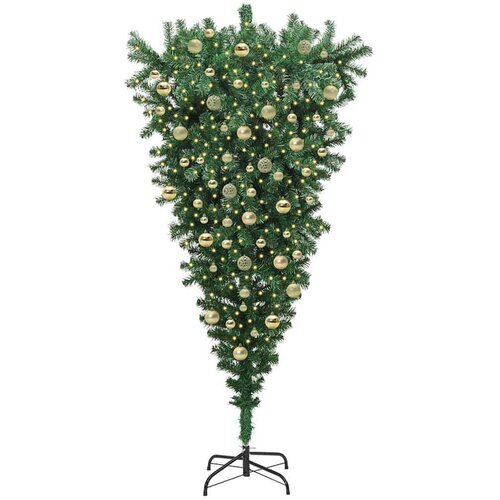 VidaXL Umjetno božićno drvce naopako s setom kuglica Zelena 210 cm PVC Slike