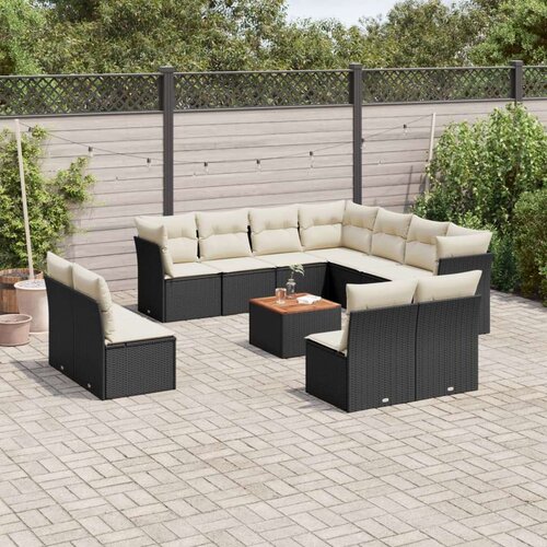  12-dijelni set vrtnih sofa od poliratana s jastucima crni Slike