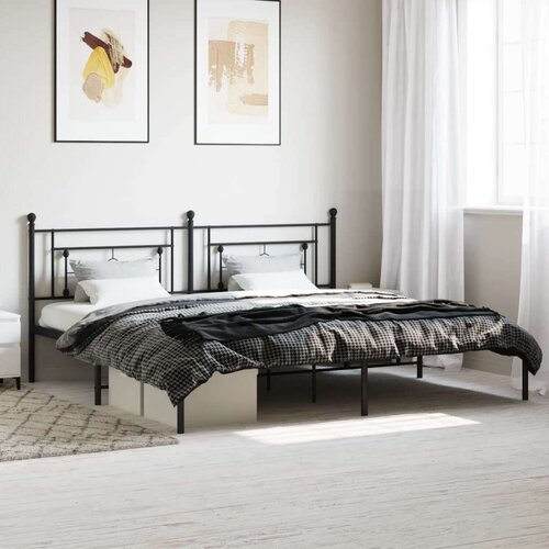 Metalni Kovinski posteljni okvir z vzglavjem črn 193x203 cm Slike
