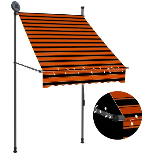 vidaXL Ročno zložljiva tenda z LED lučmi 100 cm oranžna in rjava