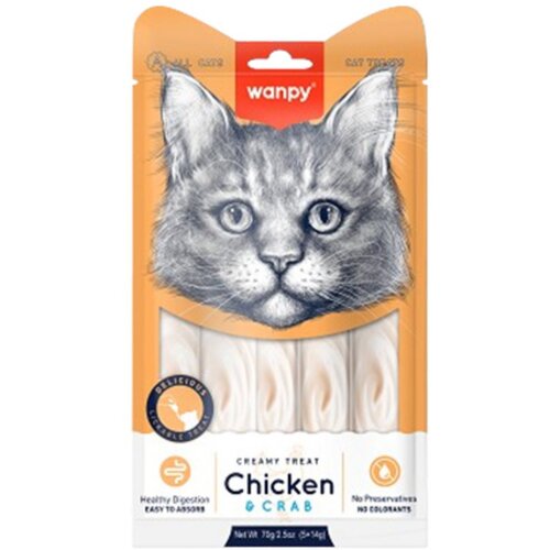 WANPY cat Creamy Lickable Treats for Cats - Chicken & Crab 5x14g Cene