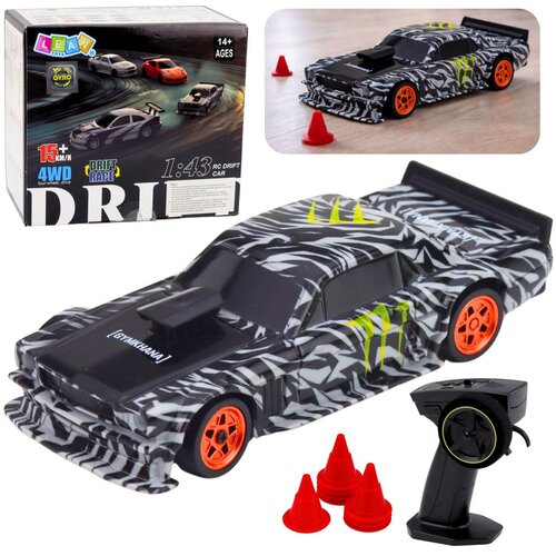 Rc Drift Sportski Automobil Na Daljinsko Upravljanje Crni Čunjevi 15 km/h 1:43 Slike