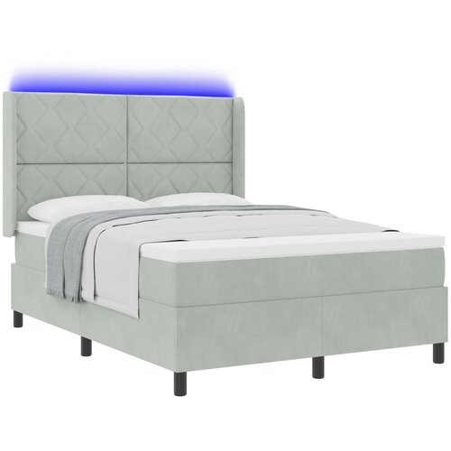 vidaXL Box Spring Krevet s Madracem i LED Svjetlom Svjetlosiva 140x190 cm Baršun Cene