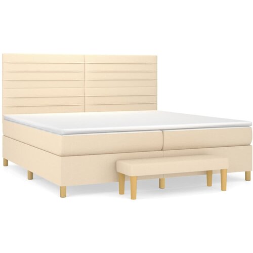 VidaXL Krevet s oprugama i madracem krem 200 x 200 cm od tkanine Slike