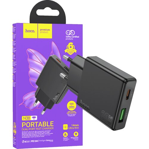hoco. Polnilec, stenski, hitri, PD20W + QC3.0 Dual Port - N38 Delgado EU Cene