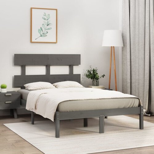  Posteljni okvir siv iz trdnega lesa 135x190 cm 4FT6, (20685060) Slike