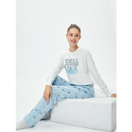 Koton Pajamas Set Snoopy Licensed Printed Long Sleeved Cotton Cene