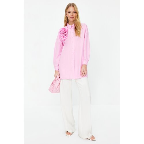 Trendyol Pink Applique Flower Detailed Cotton Woven Shirt Cene