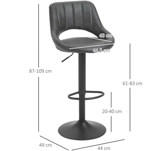  Set od 2 barske stolice izgled kože okretne podesiva visina oslonac za noge metalni okvir 47 x 52 x 87-109 cm siva Slike
