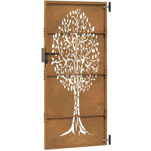  Vrtna vrata 85 x 175 cm od čelika COR-TEN s uzorkom stabla Slike