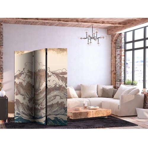  Paravan - Stormy Ocean - High Waves in Brown and Navy Colors on a Beige Background in Vintage Style 135x172 Jednostrani Cijene