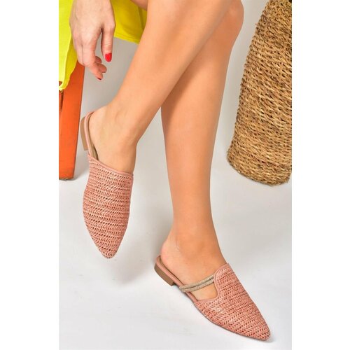 Fox Shoes Salmon Straw Stone Detailed Women's Slippers Slike