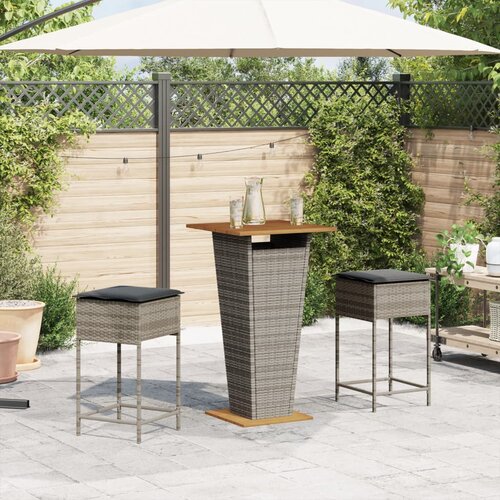  3-dijelni vrtni barski set od poliratana s jastucima sivi Siva 60 x 60 x 110 cm Slike